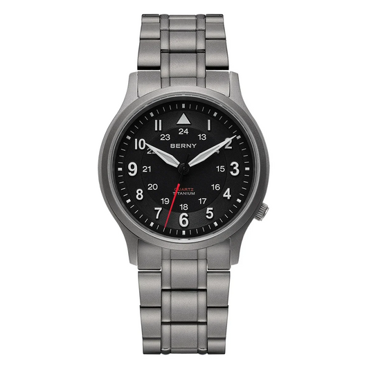 Featherlight BERNY T2596M Full Titanium Field Watch — VH31 Quartz, Sweeping Seconds Hand, Sapphire Crystal