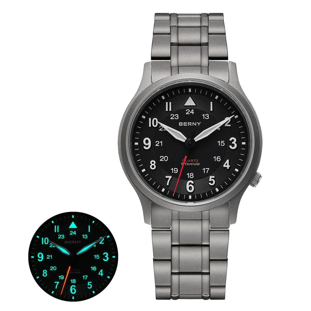 Featherlight BERNY Full Titanium Field Watch — Quartz, Sweeping Seconds Hand, Sapphire Crystal