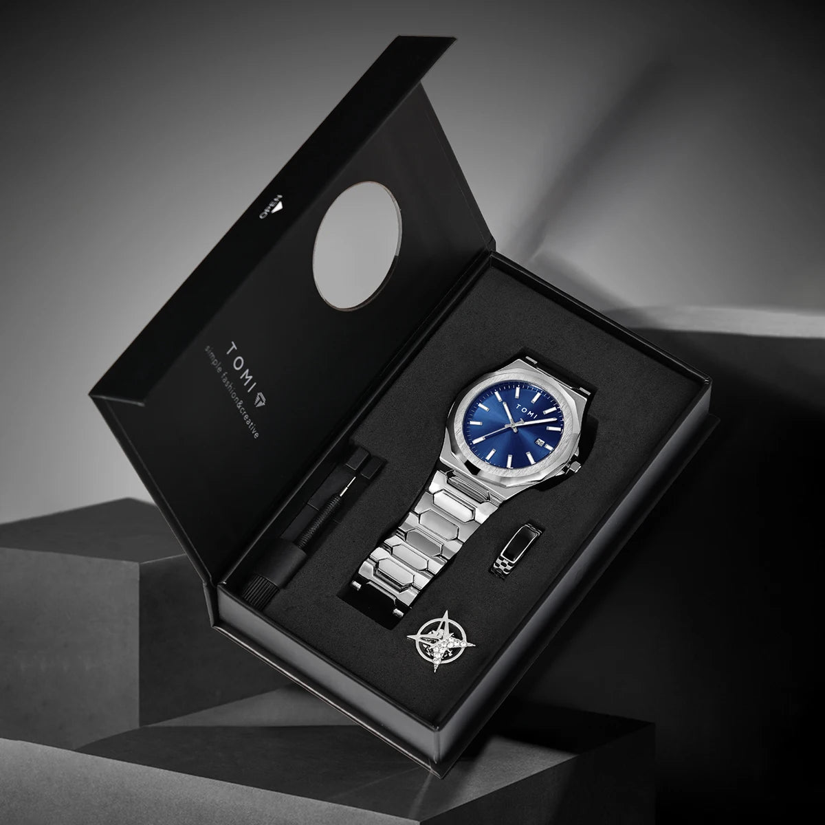 Bold Octagonal Style, Complete Gift Set — TOMI Quartz Watch Set [Multiple Colour Choices]