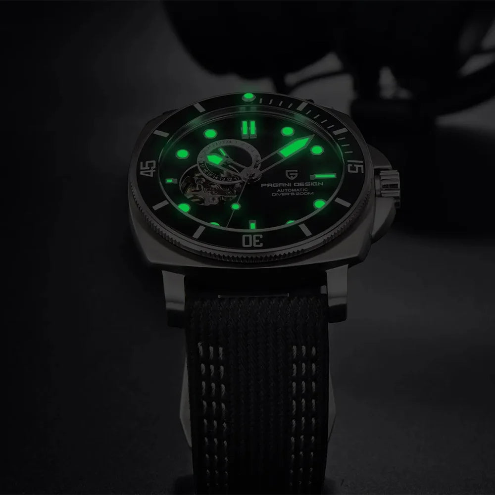 PAGANI DESIGN PD1736 Men's Automatic Open-Heart Dive Watch, TMI NH39, Sapphire, 200m Water Resistant