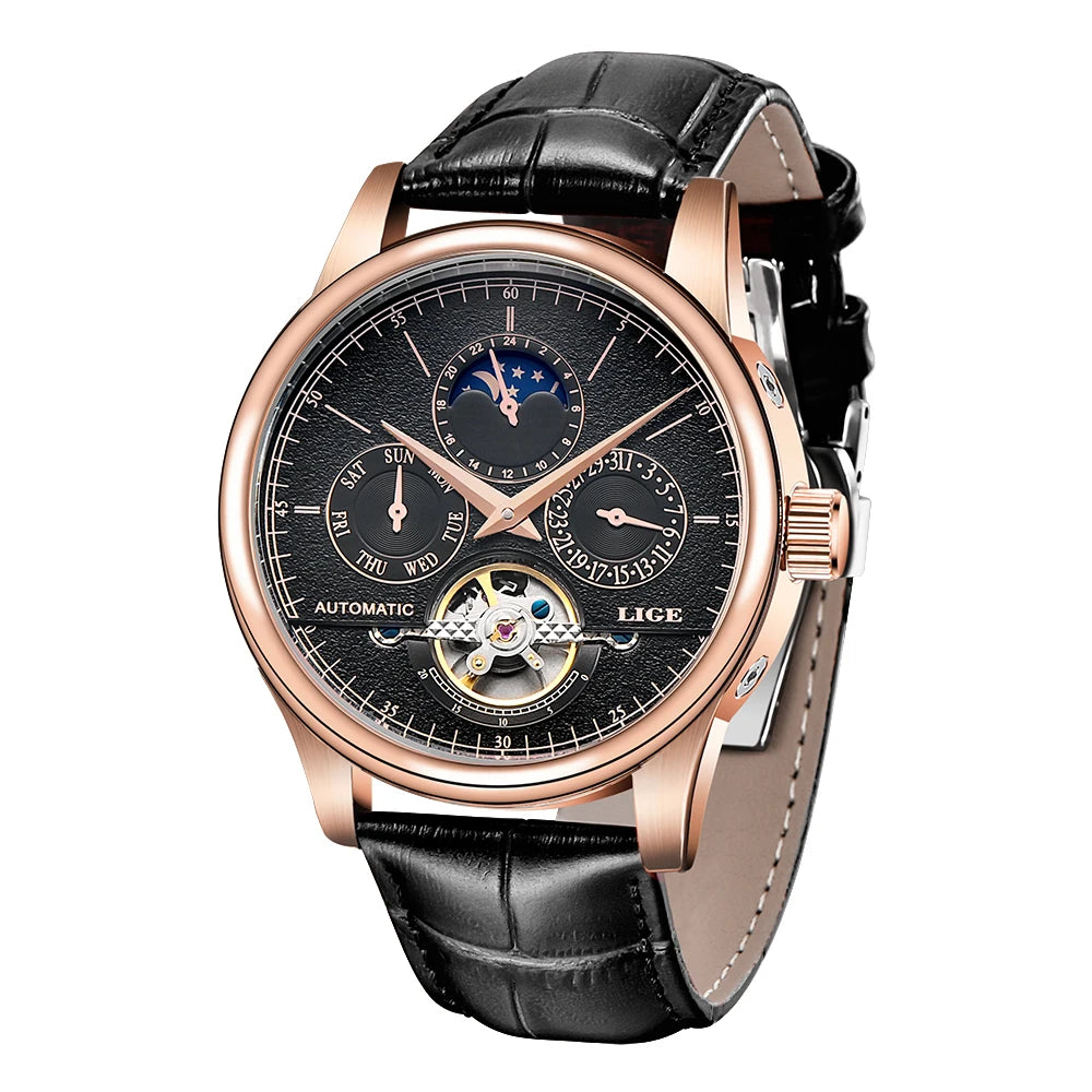 Distinguished LIGE — Automatic Moon Phase Watch, Open Heart Dial, Exhibition Case Back [Dial Colour & Strap Options]