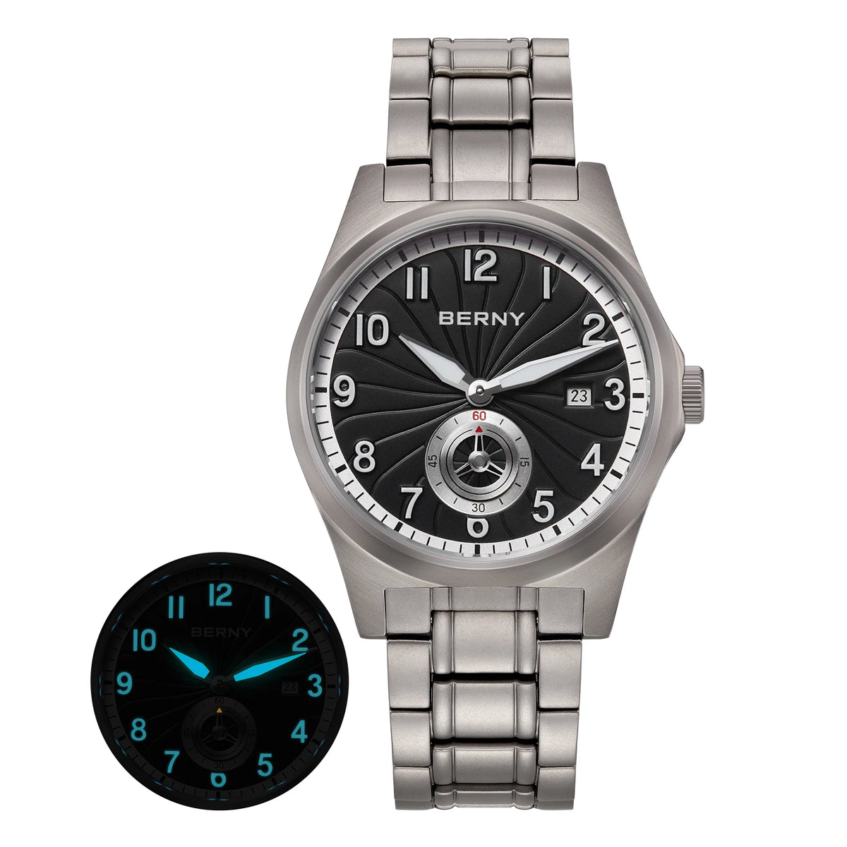 BERNY AMT358 Titanium Beauty — All-Titanium Automatic Watch, 95g, Seagull ST1731 Movement, Sapphire Crystal, 100m Water Resistance, Complete Calendar