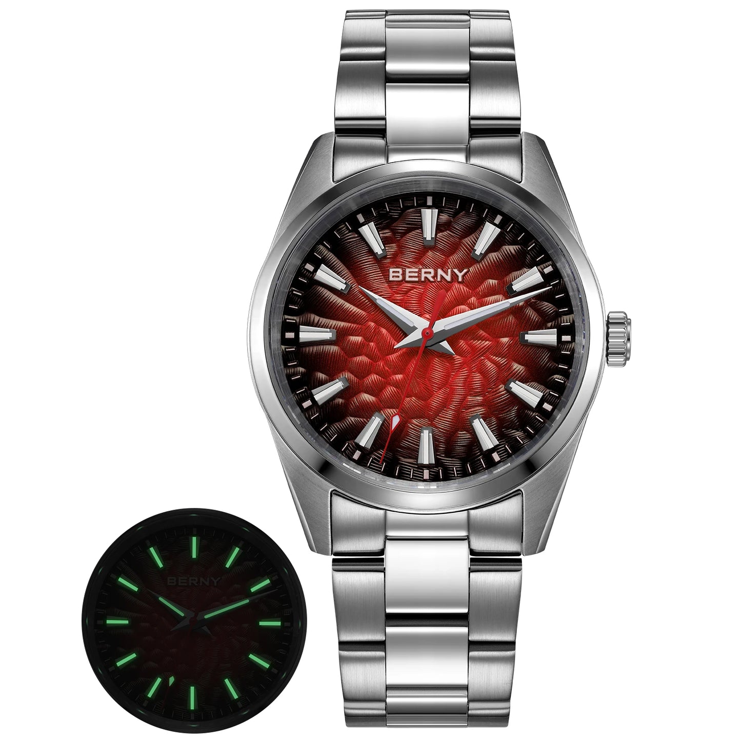 An Absolute Beauty — BERNY Lava-Look Dial, Sapphire Crystal, 100m Waterproof [Strap & Colour Choices]