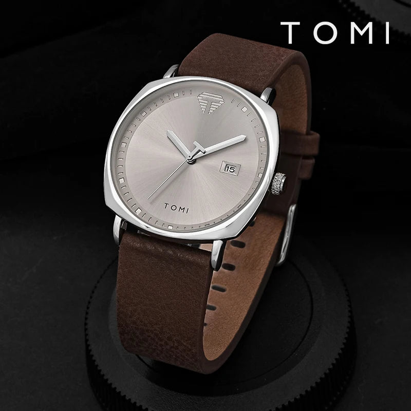 TOMI Classic Fashion Watch — Minimalist Numberless Dial, Genuine Leather [Multiple Strap & Colour Choices]
