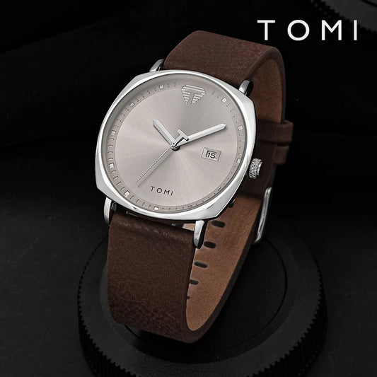 TOMI Classic Fashion Watch — Minimalist Numberless Dial, Genuine Leather [Multiple Strap & Colour Choices]