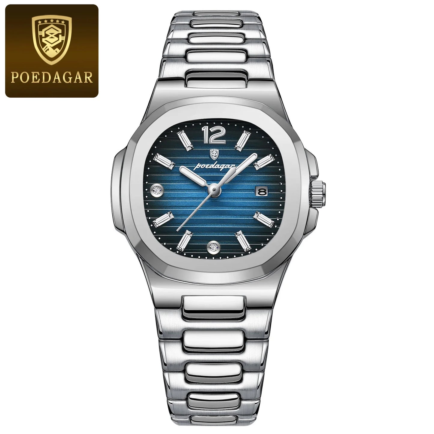 Eye Catching POEDAGAR 789S-WH — Women's Square Watch, Looks Far More Expensive Than Its Price, Luminous & Date [Silver & Rose Gold Options]