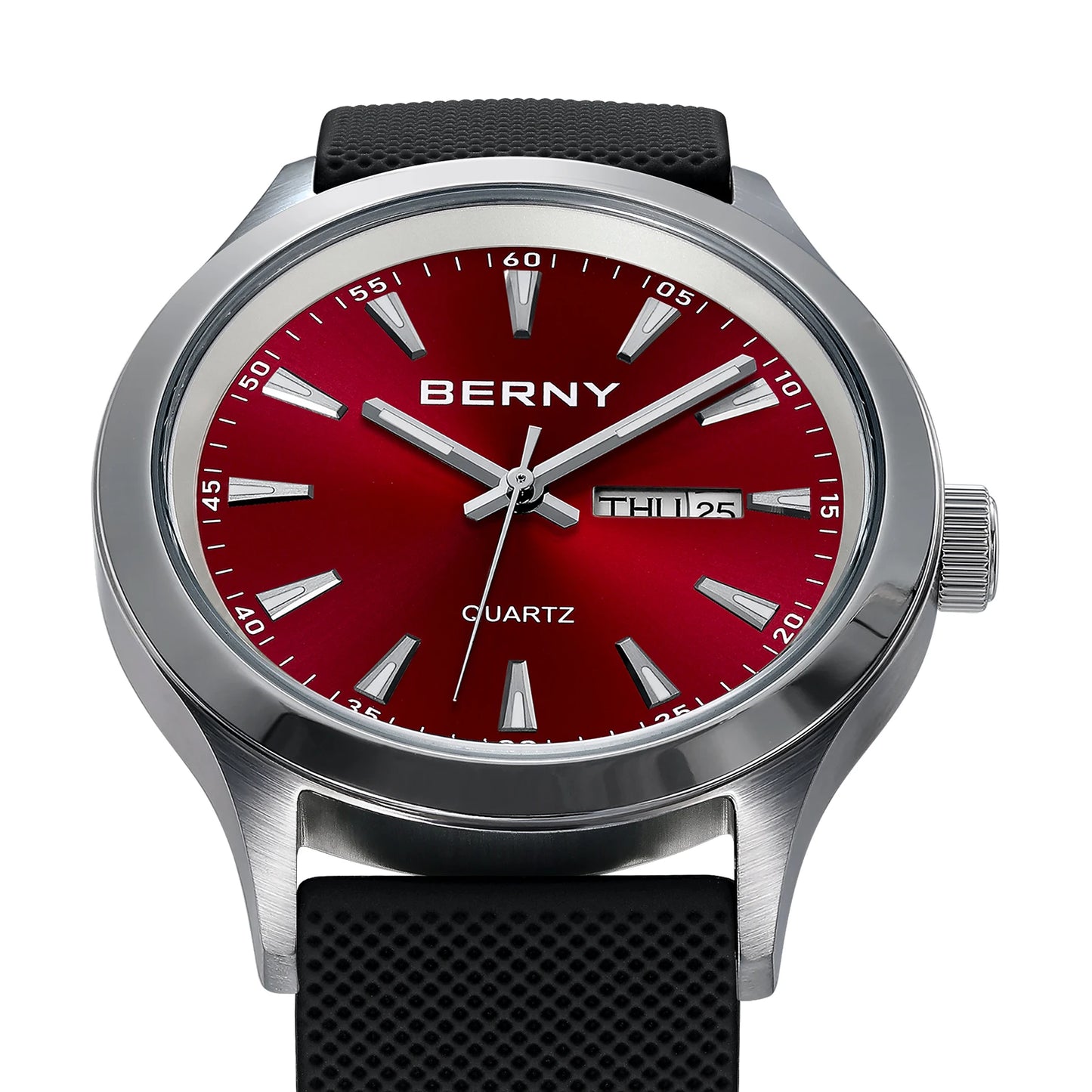 Beautiful  BERNY Everyday Watch — Complete Calendar, Genuine Japanese Movement, Silicone Strap