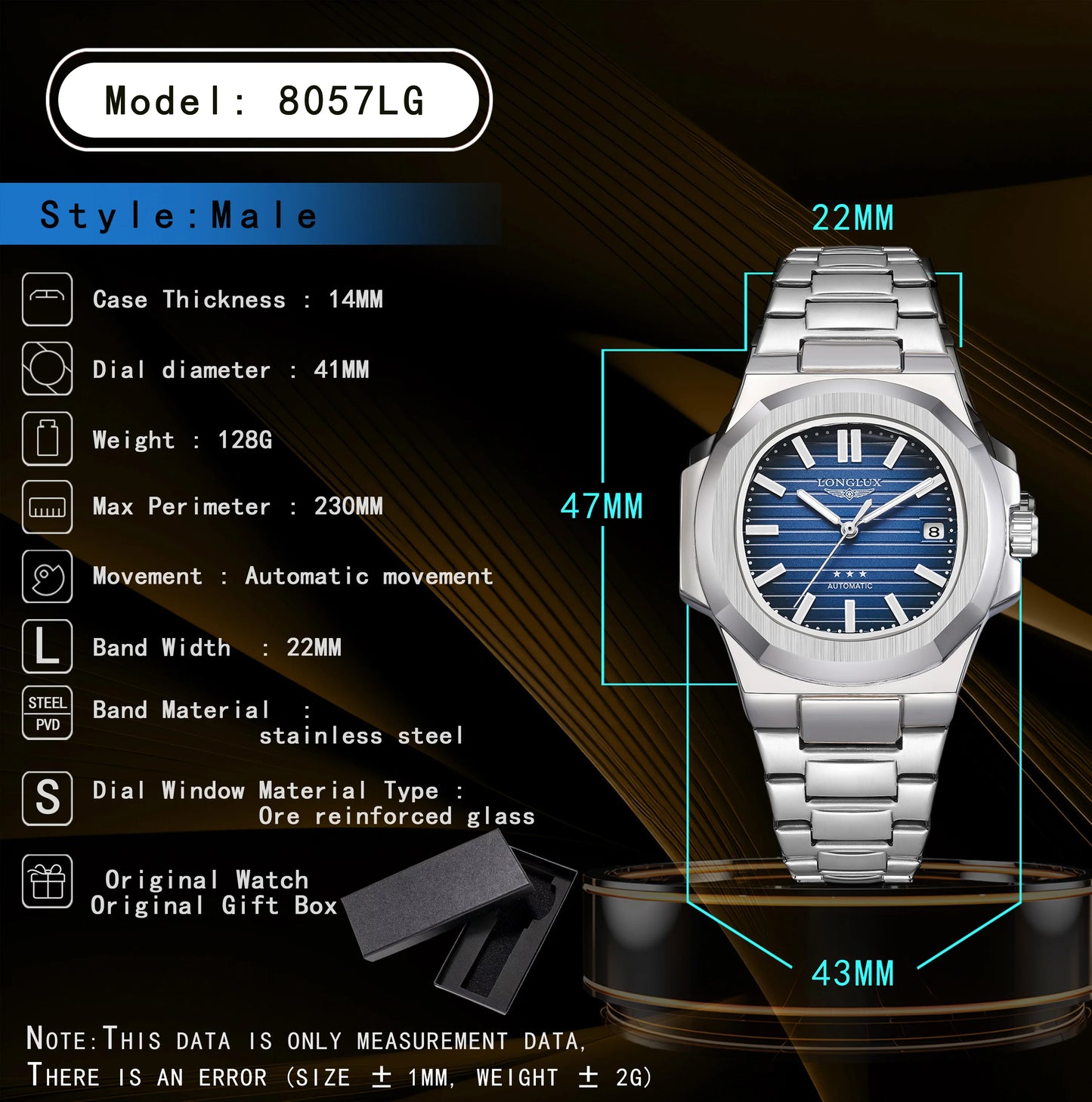 Yacht Board Dial Automatic Watch — Distinctive Case, Date Function [Multiple Colour Options]