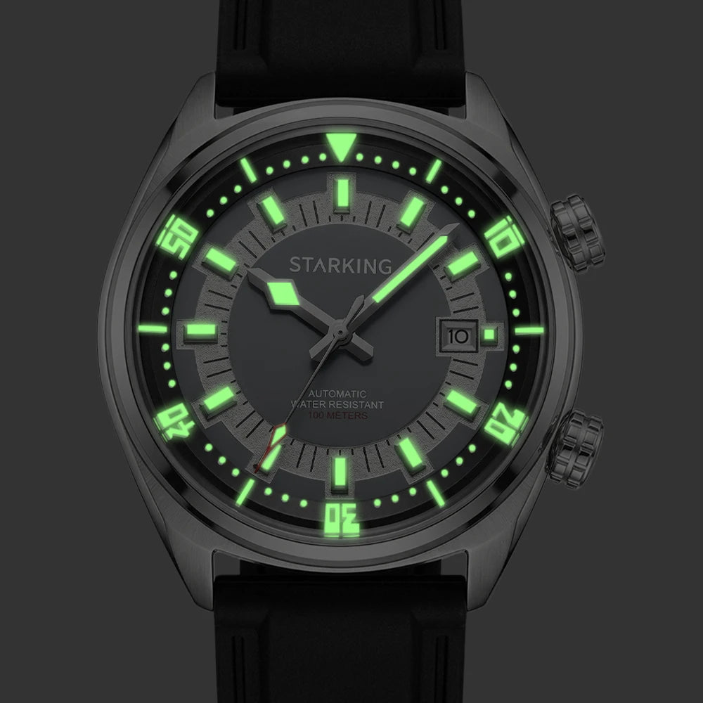 STARKING AM0603 Automatic Dive Watch: Japanese Miyota 8215, Hardlex Crystal, 100m Water Resistant, Silicone Strap, Date Window [Colour Options]