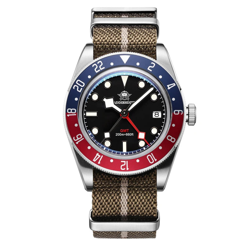 Real GMT, Real Depth — Stunning Looking ADDIESDIVE 200m Diver Watch, Screw-Down Crown [Strap and Dial Options]