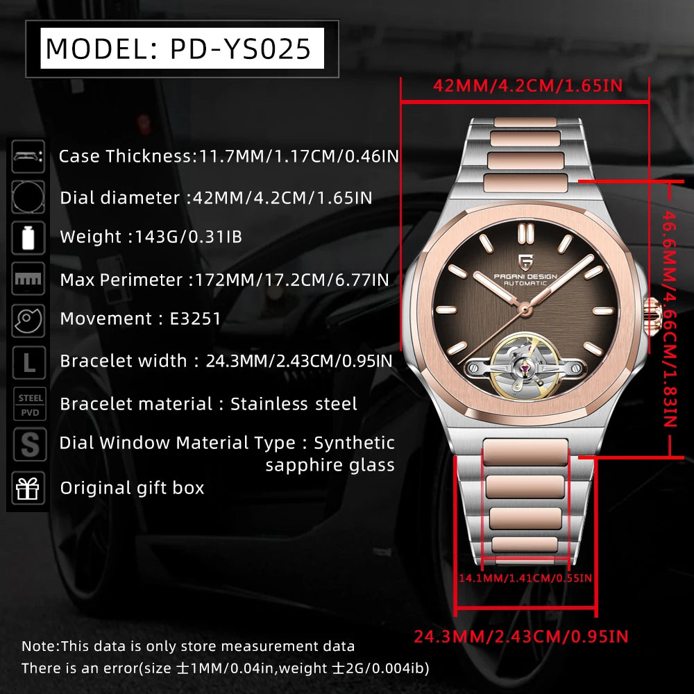 Pagani Design PD-YS025 — Stunning Open Heart Automatic Watch, Bold Round Case, Tourbillon-Style Display, Sapphire