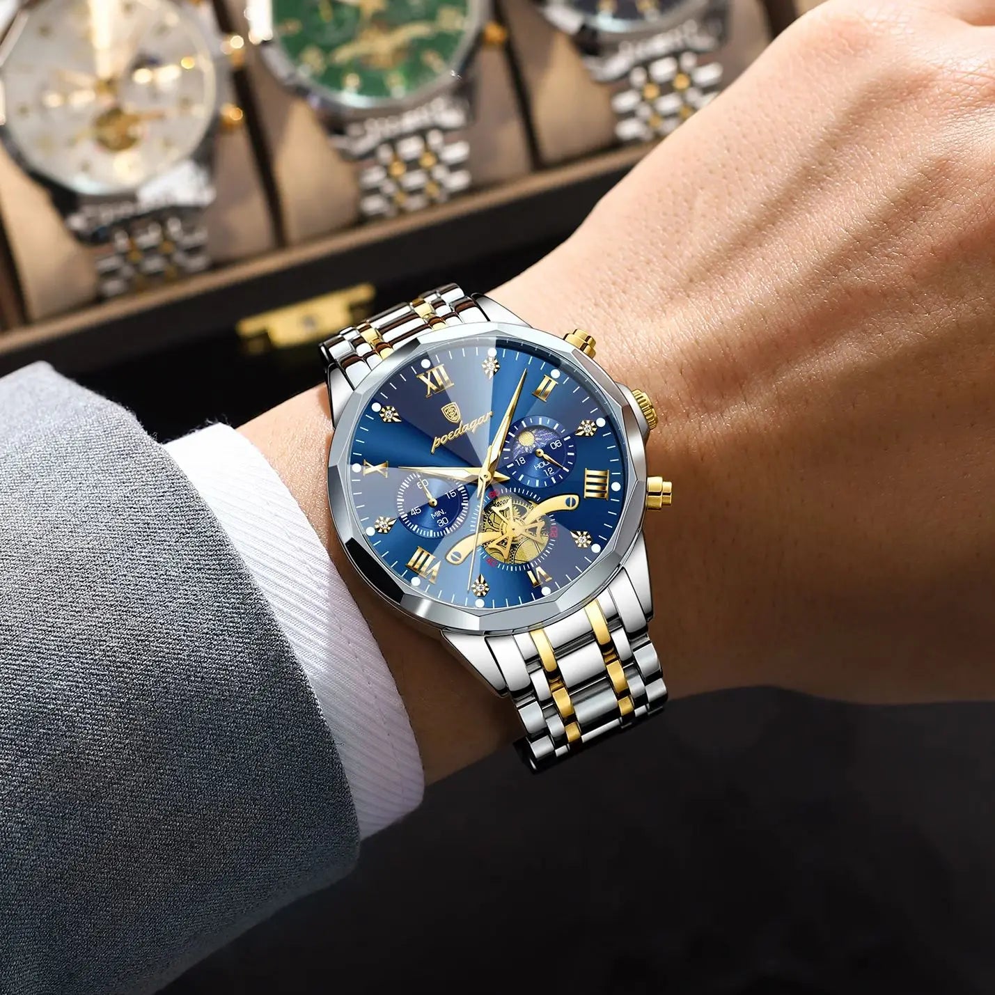 Mega Value But Stunning Chronograph — POEDAGAR Quartz, Spinning Rotor Seconds Hand, Stainless Steel [Multiple Colour Options]
