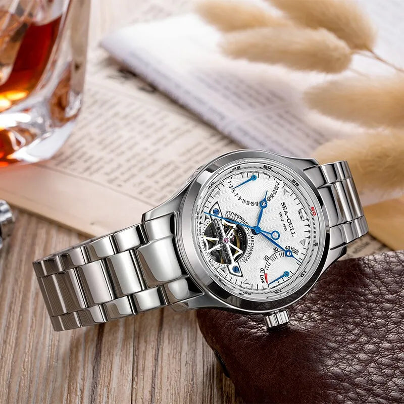 Sea-Gull Flywheel M160S — Skeleton Automatic Watch, Sapphire Crystal, Complete Calendar, Steel Bracelet, 39mm [Dial Options]