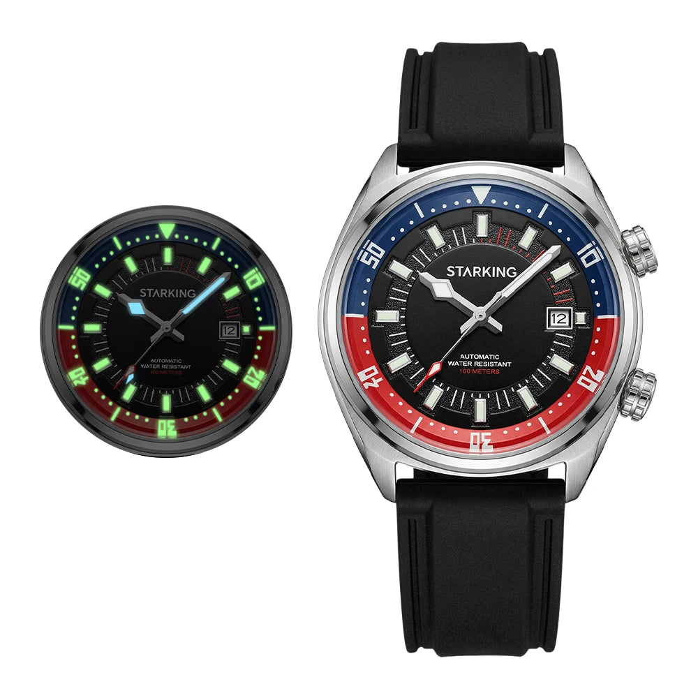 STARKING AM0603 Automatic Dive Watch: Japanese Miyota 8215, Hardlex Crystal, 100m Water Resistant, Silicone Strap, Date Window [Colour Options]