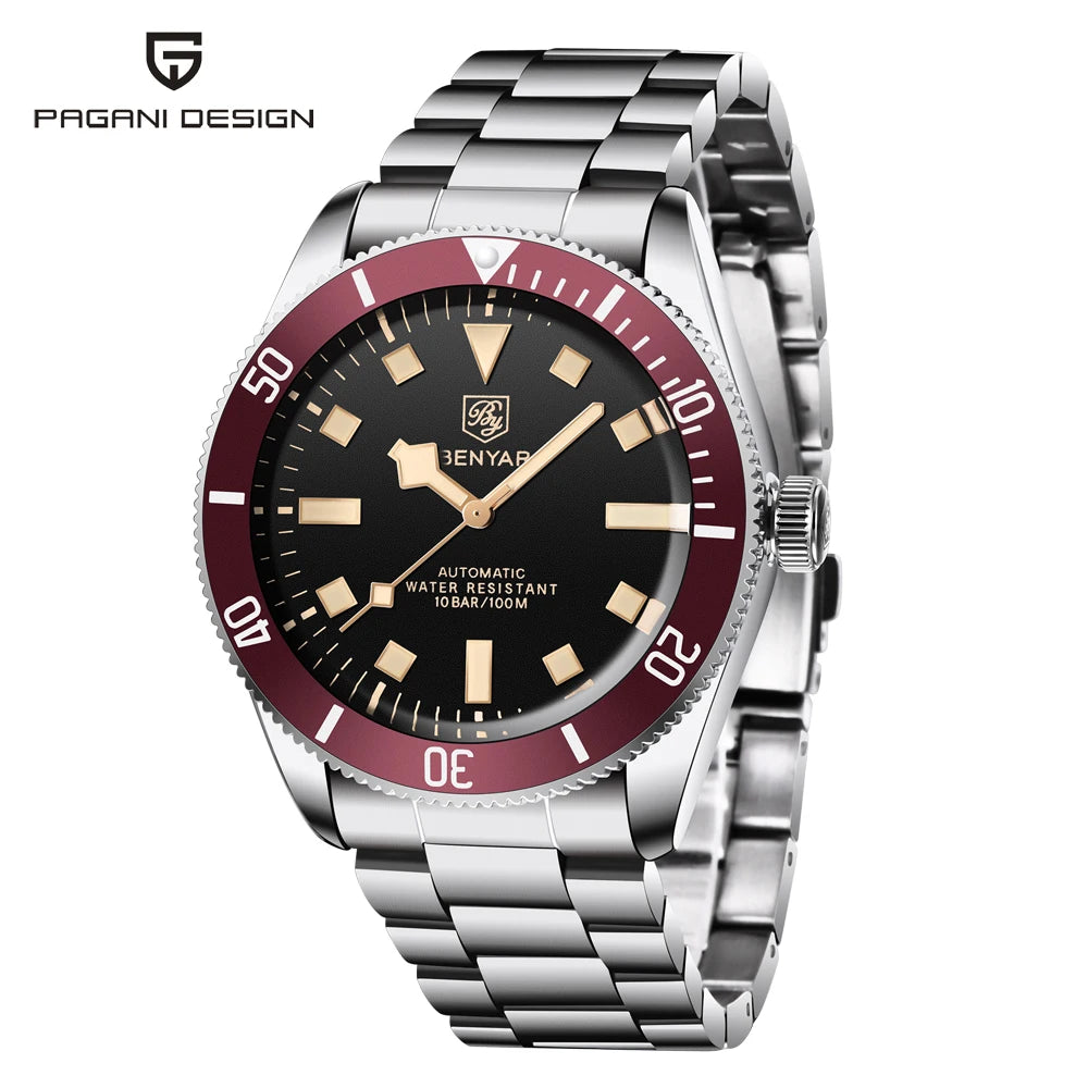 BENYAR Vintage-Inspired Diver Watch — Automatic, Exhibition Case Back 100M Water Resistant [Colour Options]
