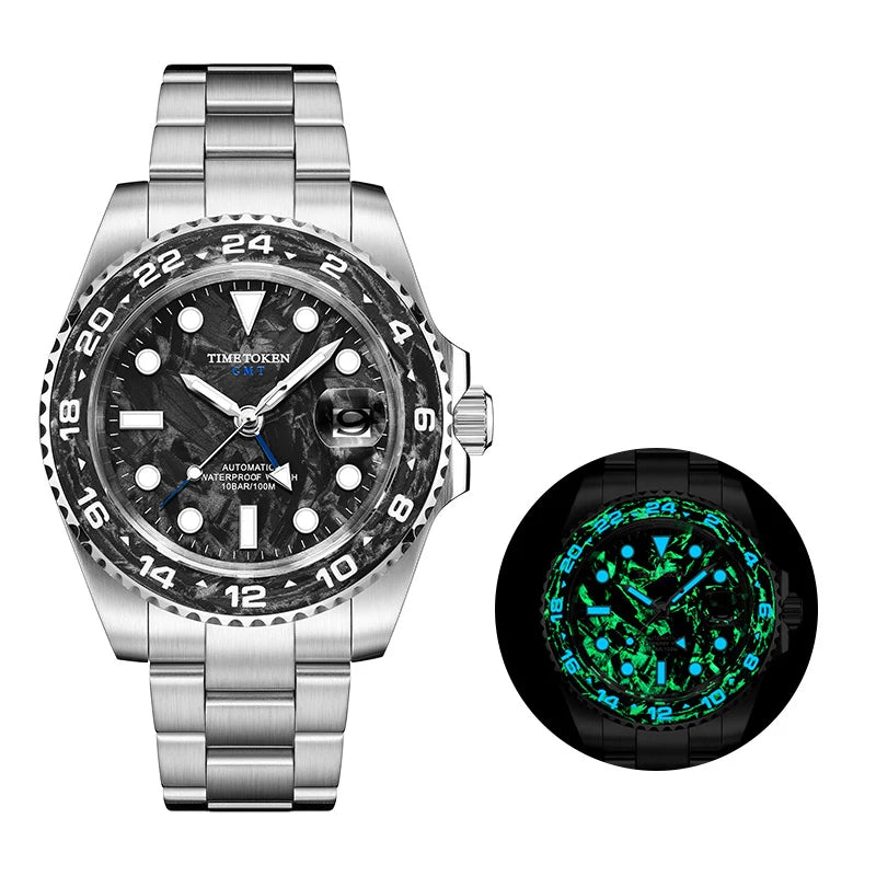 Time Token — Genuine GMT Automatic, Carbon Fibre Dial & Bezel, 100M Water Resistant