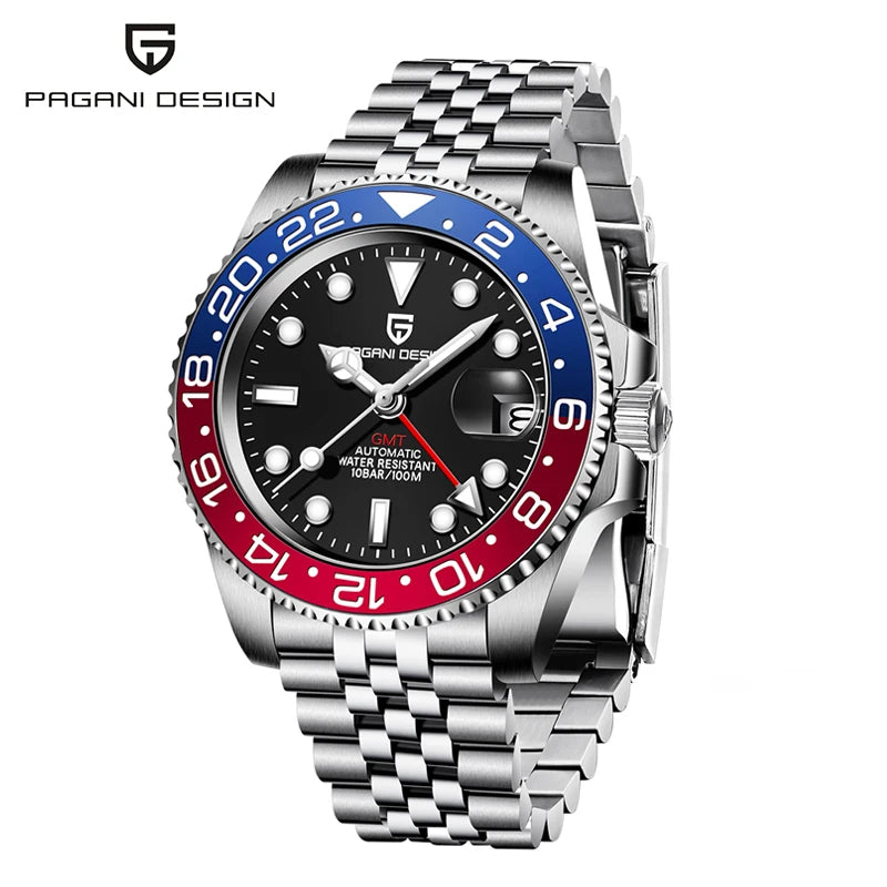Pagani Design PD-1662 — GMT Automatic Watch, Ceramic Bezel, Sapphire 100M [Multiple Colour & Left-Hand Wear Options]