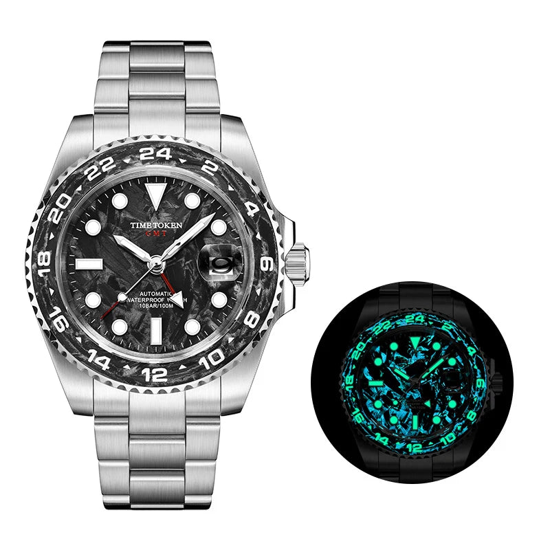Time Token — Genuine GMT Automatic, Carbon Fibre Dial & Bezel, 100M Water Resistant