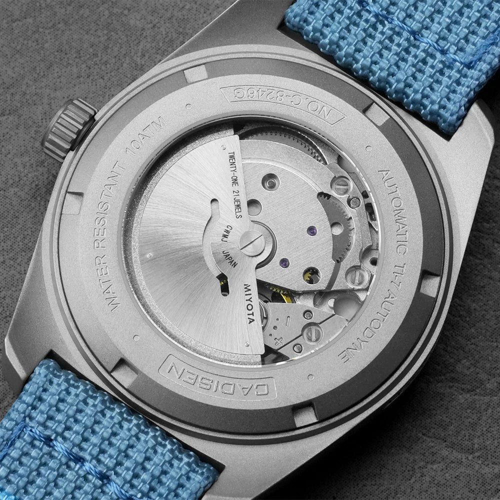 CADISEN TI-7 Autodyne Canvas Strap  — Genuine Titanium Automatic Watch, Sapphire Crystal, Miyota 8215