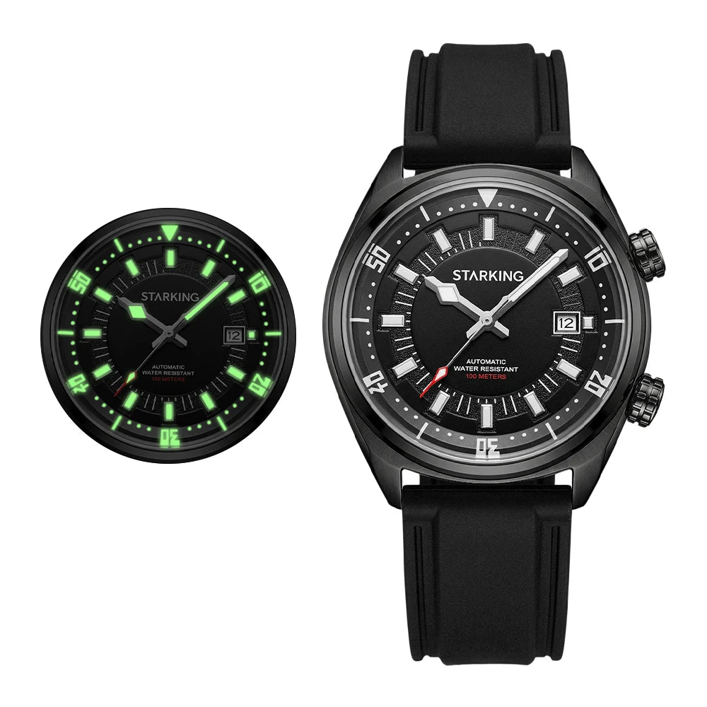 STARKING AM0603 Automatic Dive Watch: Japanese Miyota 8215, Hardlex Crystal, 100m Water Resistant, Silicone Strap, Date Window [Colour Options]