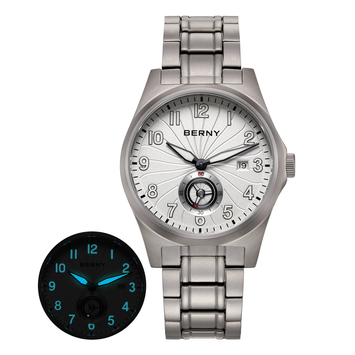 BERNY AMT358 Titanium Beauty — All-Titanium Automatic Watch, 95g, Seagull ST1731 Movement, Sapphire Crystal, 100m Water Resistance, Complete Calendar