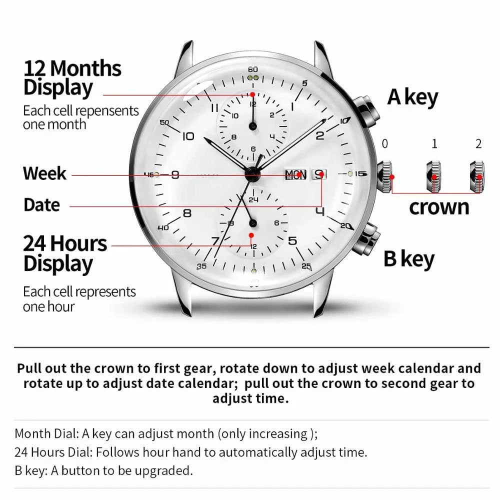 Mens Automatic Mechanical Watch — Week & Date Display, 316L Stainless Steel, 42mm, Luminous, Hardlex Crystal [Dial & Strap Options]