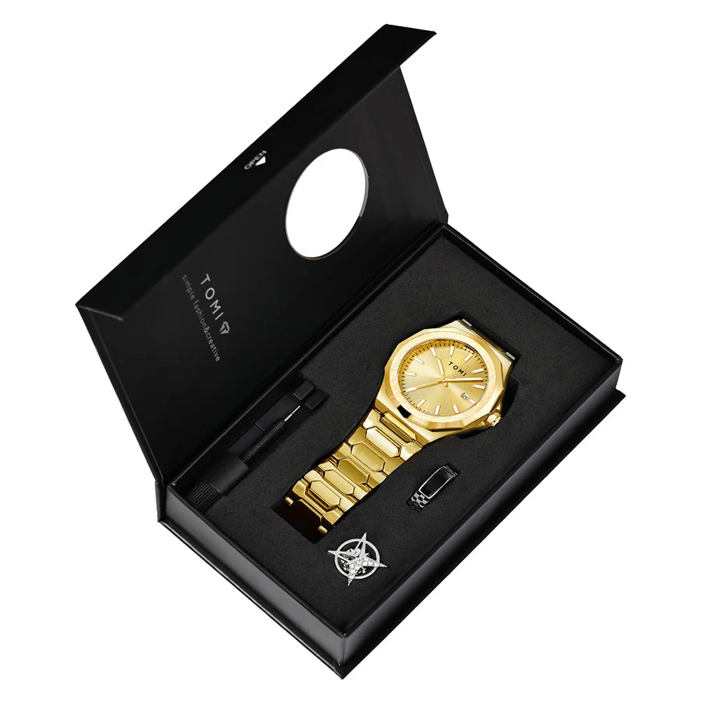 Bold Octagonal Style, Complete Gift Set — TOMI Quartz Watch Set [Multiple Colour Choices]