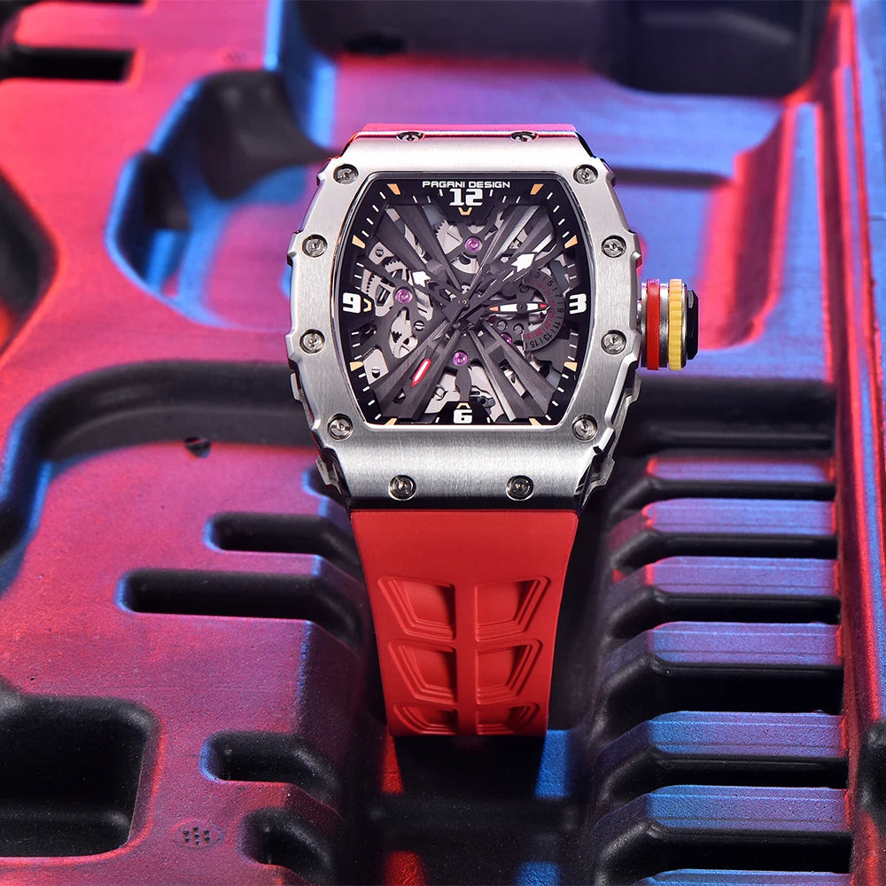 Not Your Average Dress Watch — PAGANI DESIGN PD-1738 Tonneau Skeleton Motorsport Watch, Sapphire Crystal, Stainless Steel