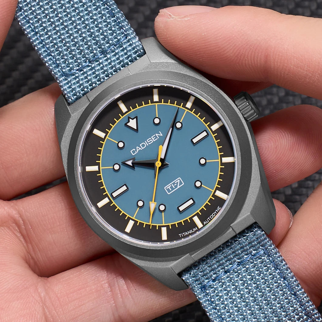 CADISEN TI-7 Autodyne Canvas Strap  — Genuine Titanium Automatic Watch, Sapphire Crystal, Miyota 8215