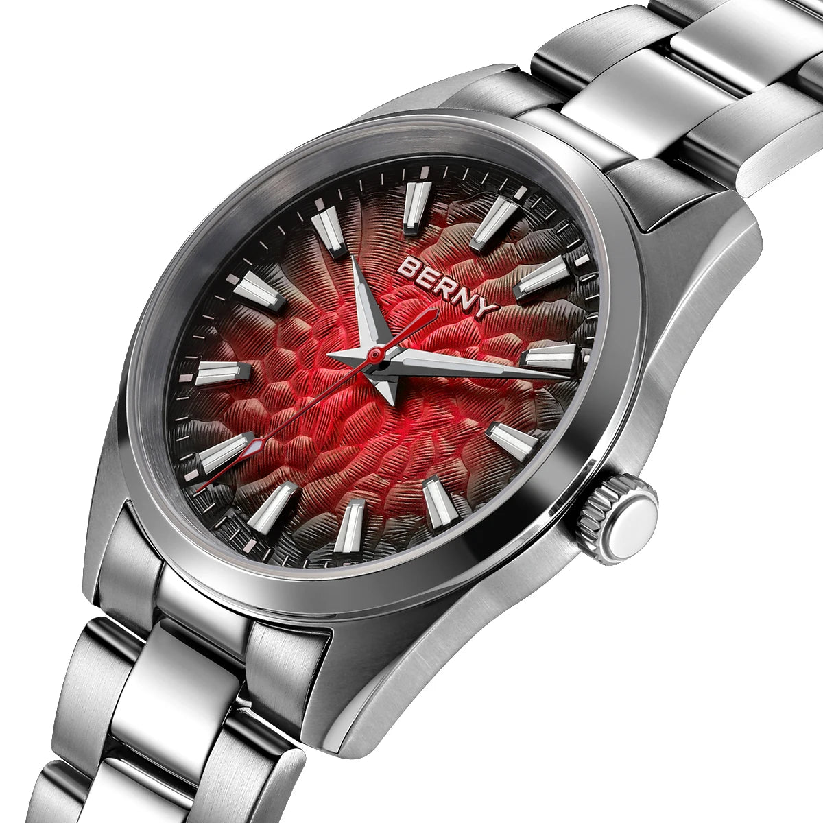 An Absolute Beauty — BERNY Lava-Look Dial, Sapphire Crystal, 100m Waterproof [Strap & Colour Choices]