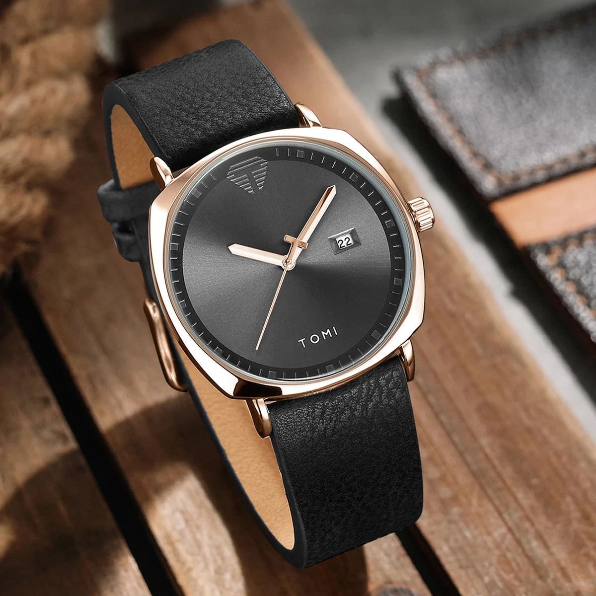 TOMI Classic Fashion Watch — Minimalist Numberless Dial, Genuine Leather [Multiple Strap & Colour Choices]