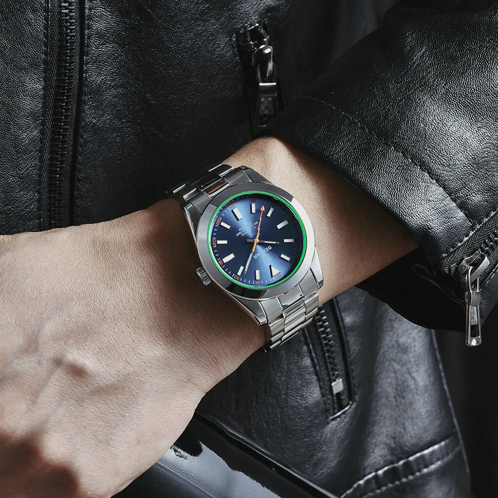 BENYAR Automatic Watch — Orange Lightning-Bolt Seconds Hand, 50M Water Resistant Metal Oyster Strap [Colour Choices]