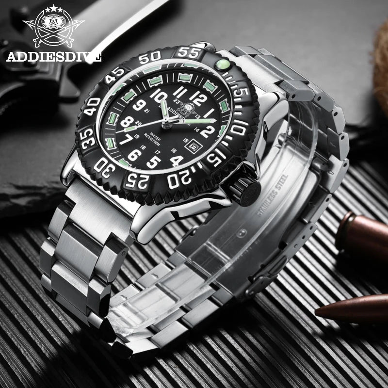 Tough as They Come — ADDIESDIVE MY-050S Military Sport Watch, Tube Luminous Markers, 50M Water Resistant