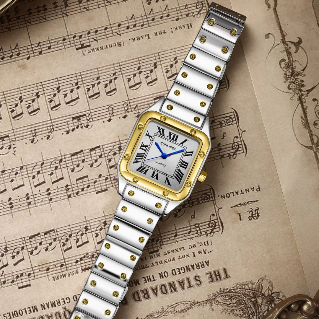 Chic Square Watch — Numberless Dial, Minimalist Ladies Quartz Watch, Metal Strap [Colour & Dial Options]