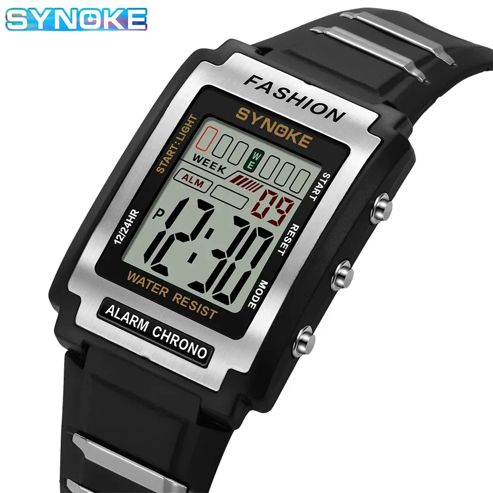 Big Style, Small Price — Mens SYNOKE Retro Rectangular Digital Watch