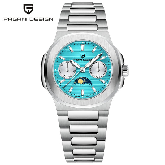 Beautiful PAGANI DESIGN PD1786 — Ladies Quartz Watch, Stainless Steel Case & Bracelet, Sapphire Crystal, Moonphase & Week Display [Colour Options]