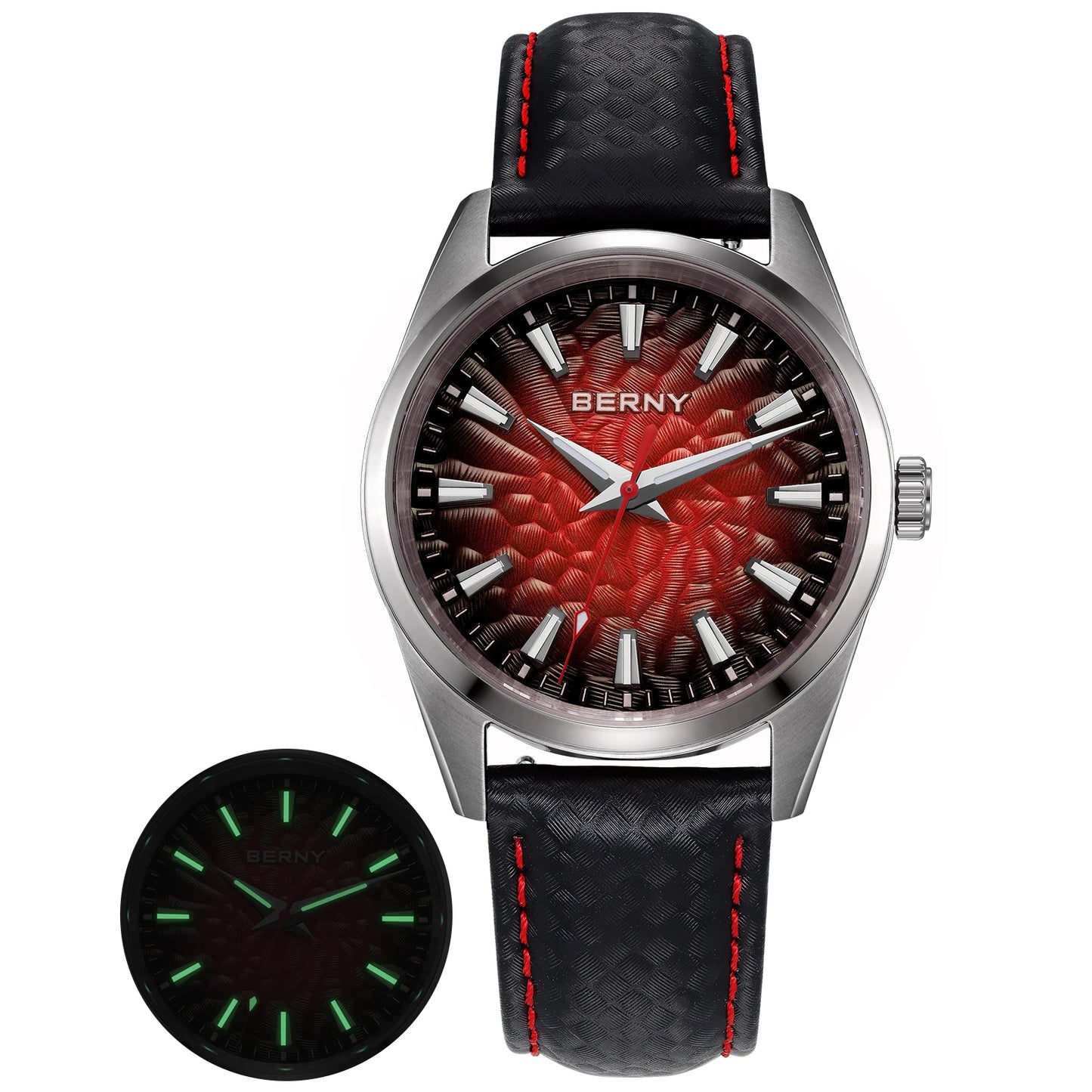 An Absolute Beauty — BERNY Lava-Look Dial, Sapphire Crystal, 100m Waterproof [Strap & Colour Choices]