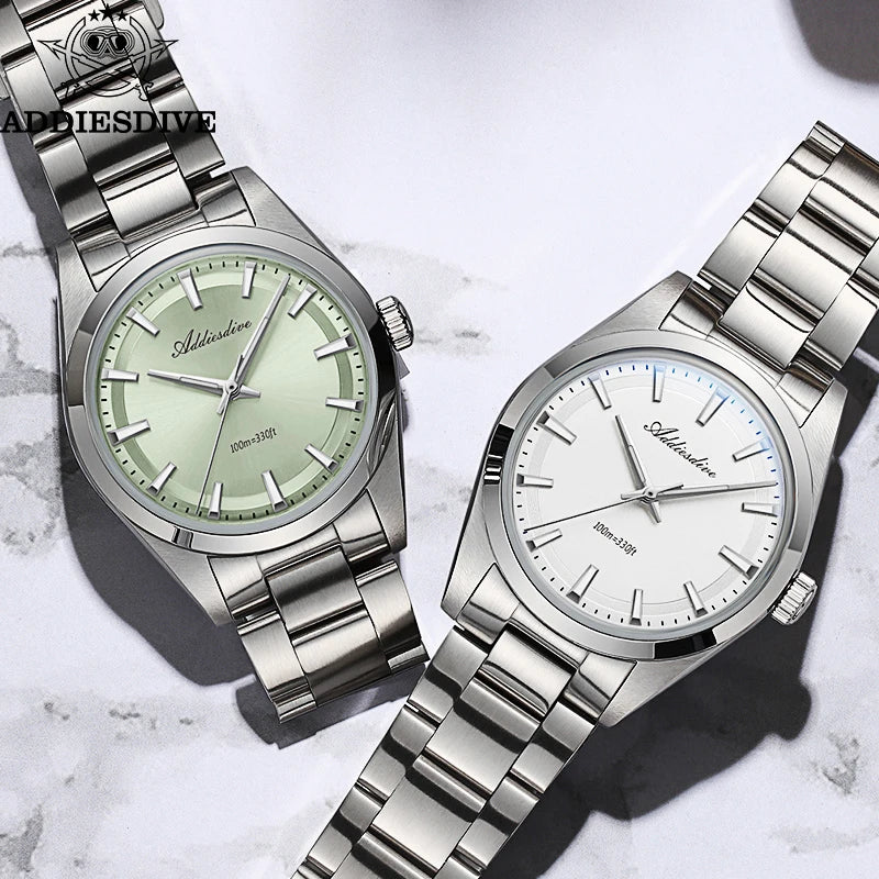 ADDIESDIVE Diver Watch — Blue Dial, Domed Hardlex Crystal, 100m Water Resistant [Colour Options]