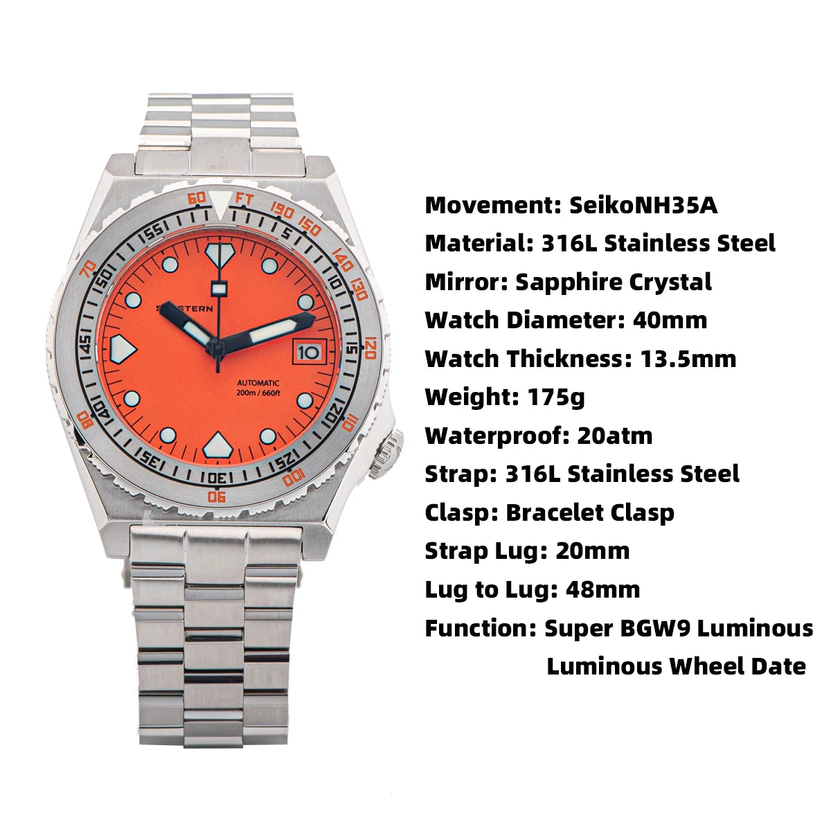 Seestern SUB600T V3 — Genuine Seiko Movement, Bright Dial Options, Ceramic Bezel, 200M Sapphire