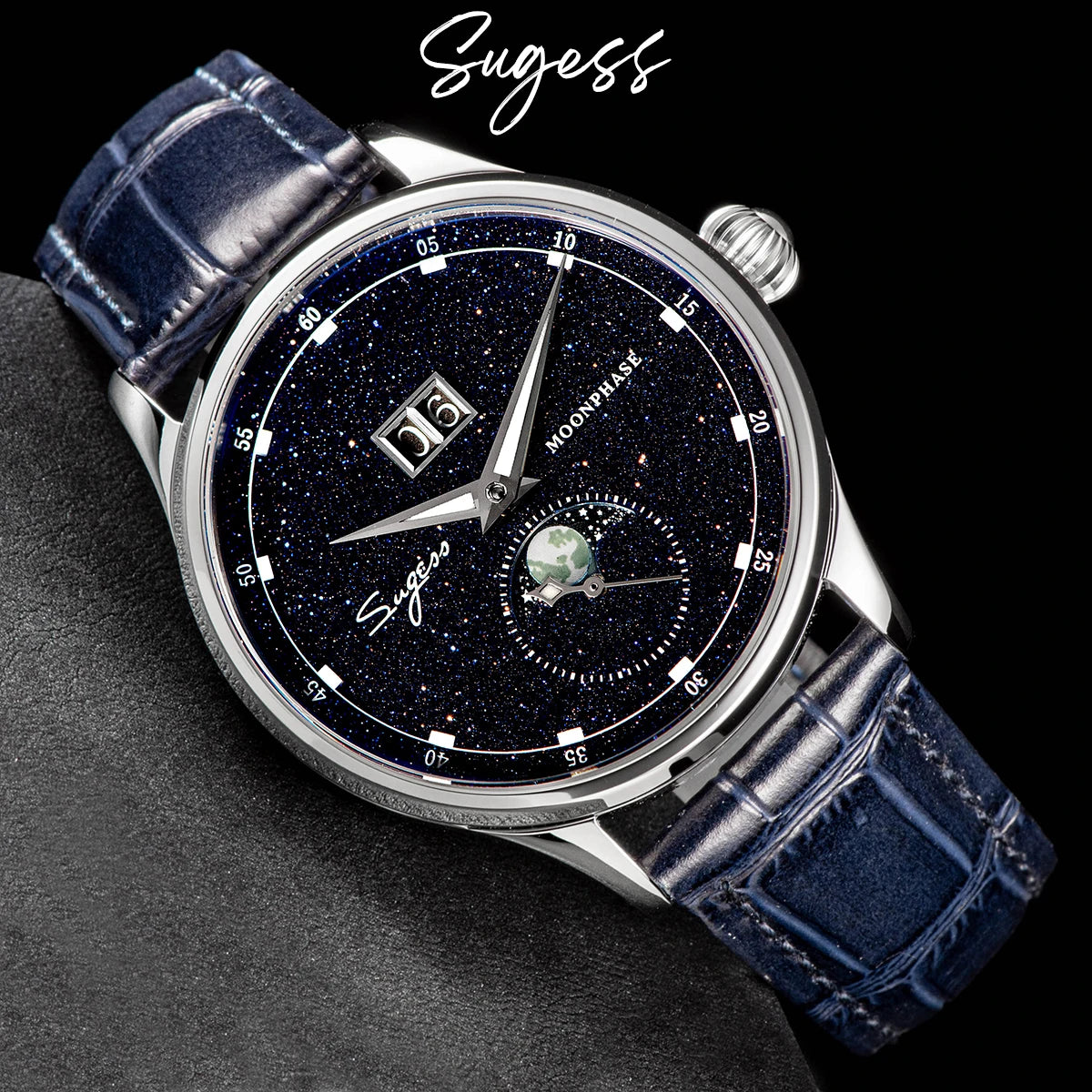 Your Average Moonphase Watch— Stunning Sugess Star Dial Automatic, Sapphire Crystal [Strap & Colour Options]
