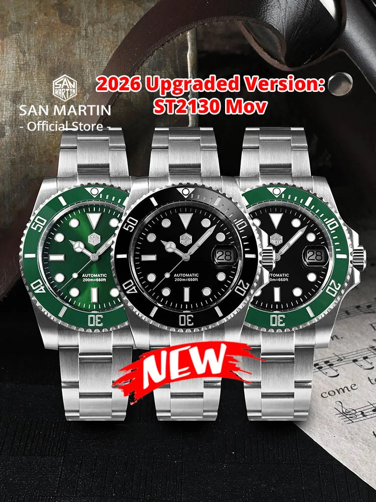 San Martin Water Ghost — Premium Automatic Diver, Sapphire Crystal, 200M Waterproof, 40mm