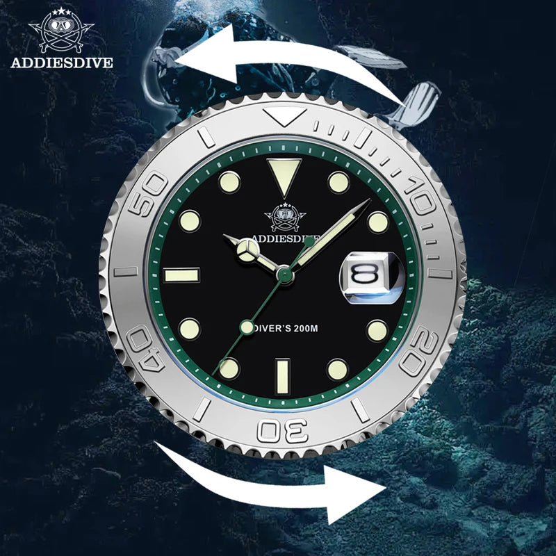 Stand Out — ADDIESDIVE AD2040 Dive Watch, BGW9 Super Luminous, Ceramic Bezel, 200M Water Resistant