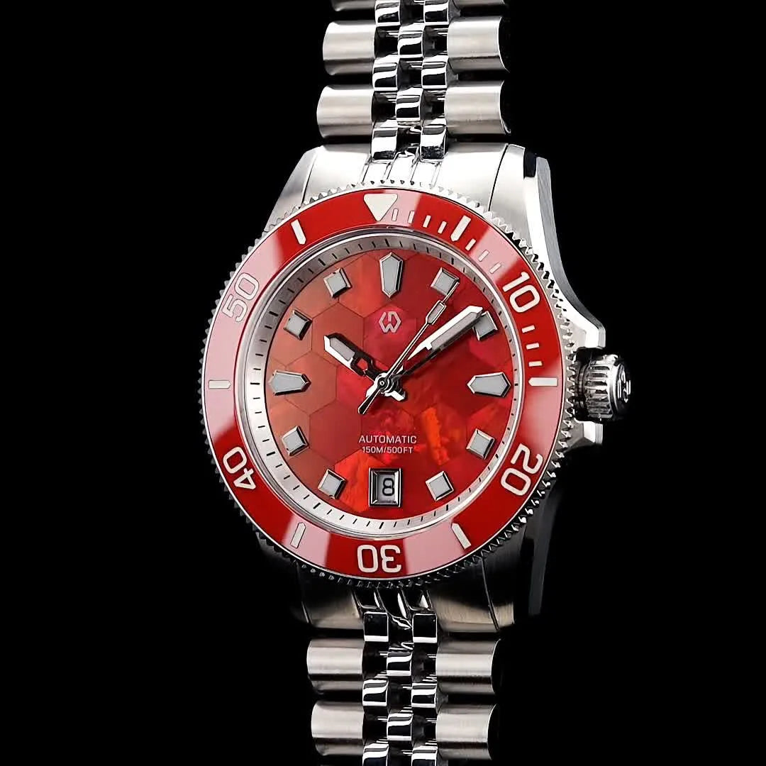 Ocean's Elegance — WISHDOIT MEns Automatic Watch, Stunning Mother of Pearl Dial, Ceramic Bezel [Colour Options]