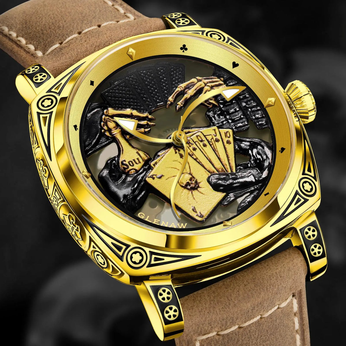 Stand Out Poker Dial Statement — GLENAW Automatic Mechanical Watch, Stainless Steel Case, Card Suit Dial [Strap & Colour Options]