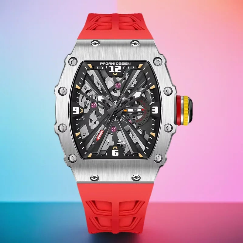 Not Your Average Dress Watch — PAGANI DESIGN PD-1738 Tonneau Skeleton Motorsport Watch, Sapphire Crystal, Stainless Steel
