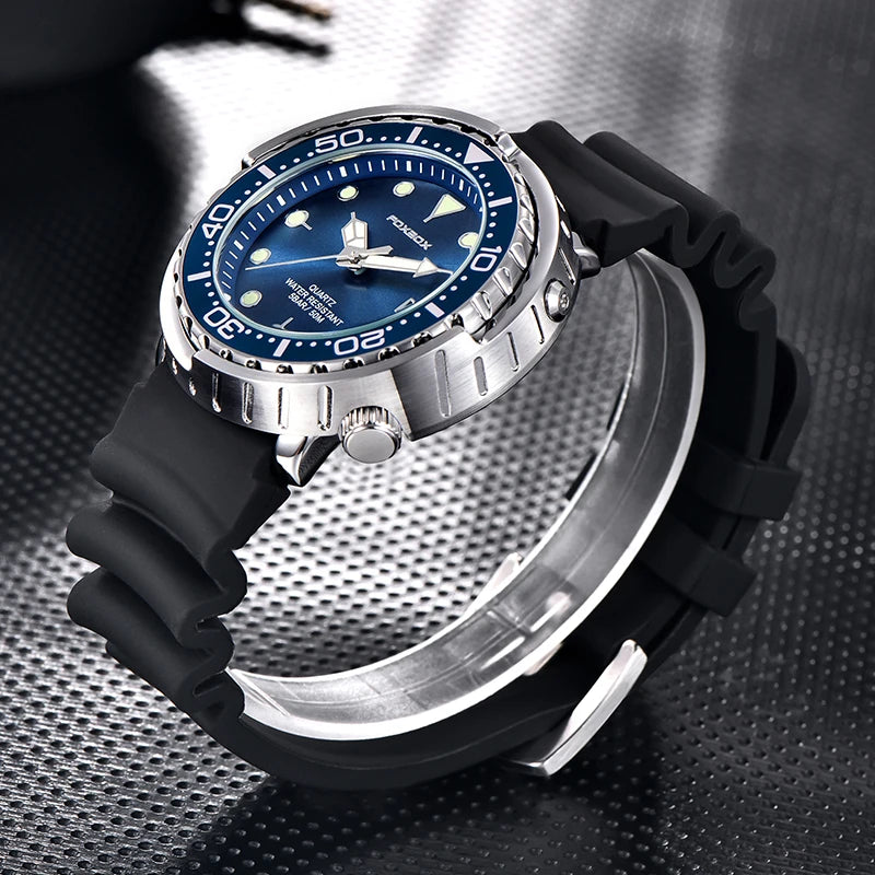 FOXBOX Shrouded Dive Watch — 50m Water Resistant, Auto Date, Luminous [Silicone & Metal Strap / Colour Options]