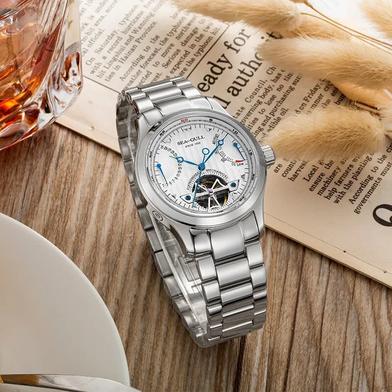 Sea-Gull Flywheel M160S — Skeleton Automatic Watch, Sapphire Crystal, Complete Calendar, Steel Bracelet, 39mm [Dial Options]
