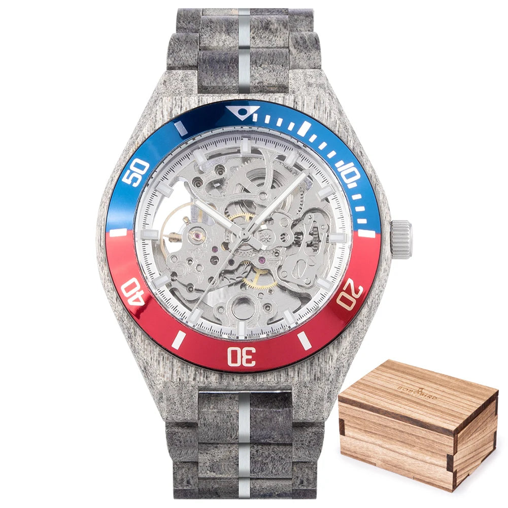 BOBO BIRD Wooden Skeleton Watch – Automatic Mechanical Men's Watch, Genuine Wood Case & Strap, Gift Box Included – The Natural Choice
