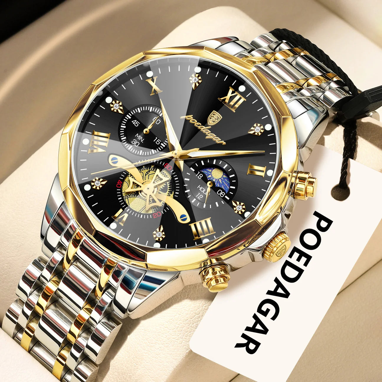 Mega Value But Stunning Chronograph — POEDAGAR Quartz, Spinning Rotor Seconds Hand, Stainless Steel [Multiple Colour Options]