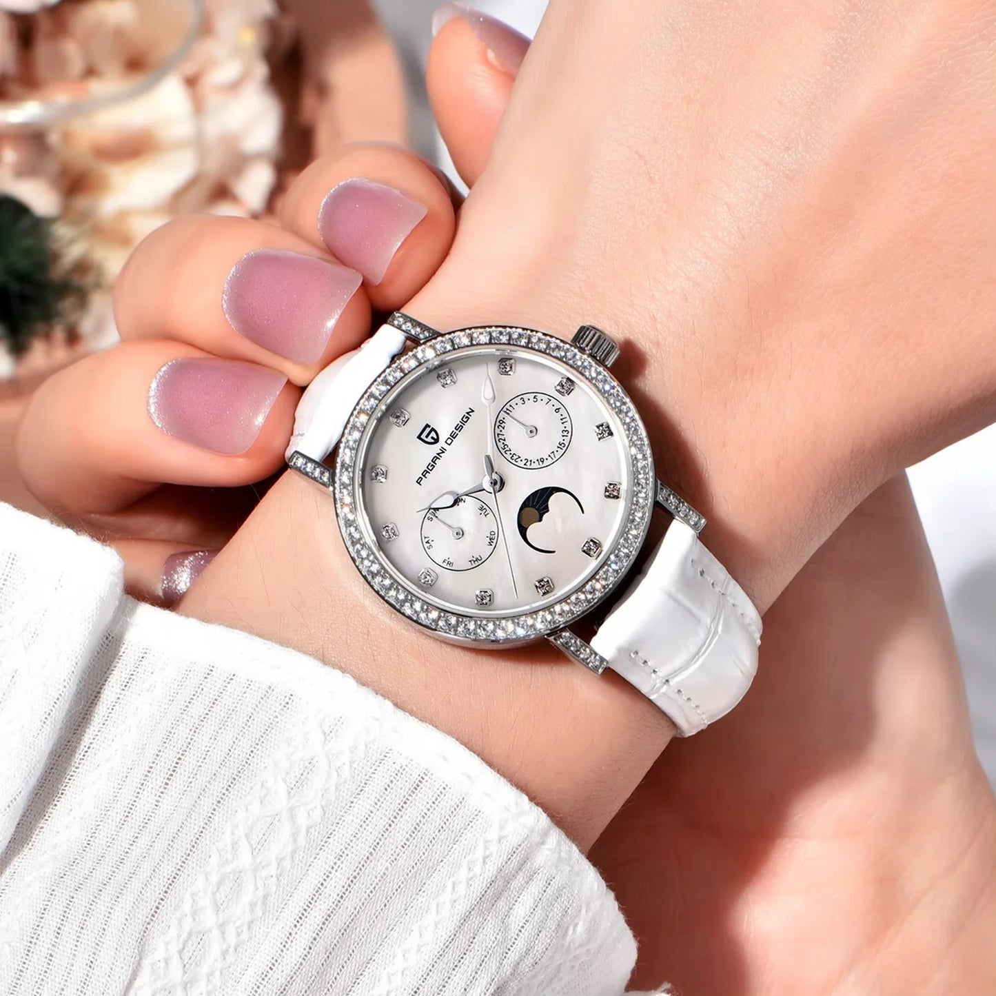 Stunning Pagani Design PD-1789 — Women's Watch, Genuine Mother-of-Pearl Dial & Moon Phase